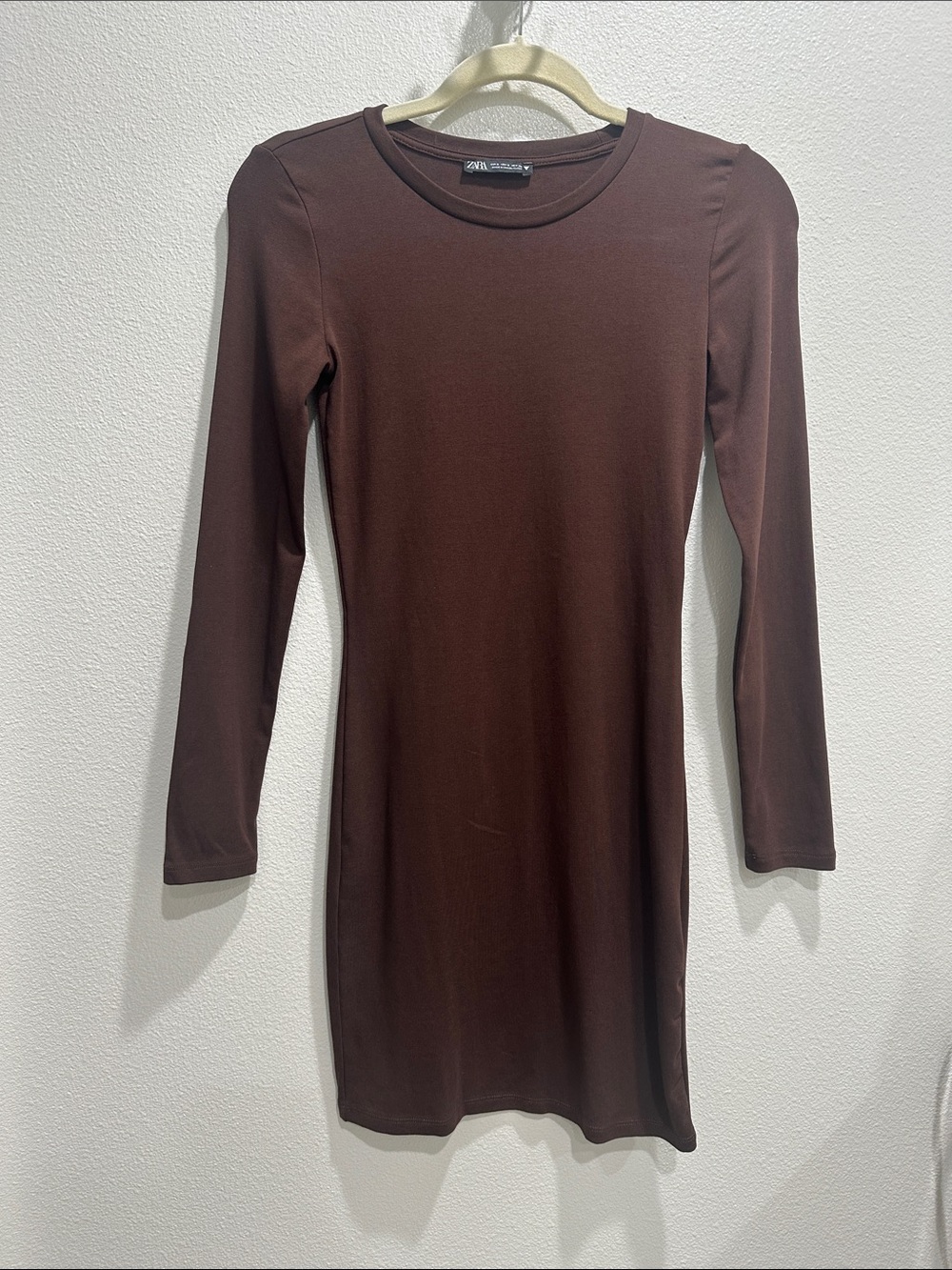 Zara Chocolate Brown Long Sleeve Bodycon Mini Dress